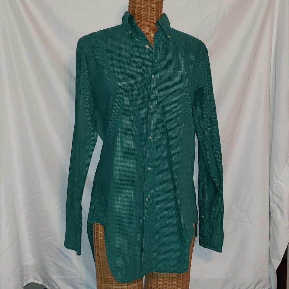 Vintage Men's KENNETH GORDON Button Down Dress Shirt in Green Checks - 15/33